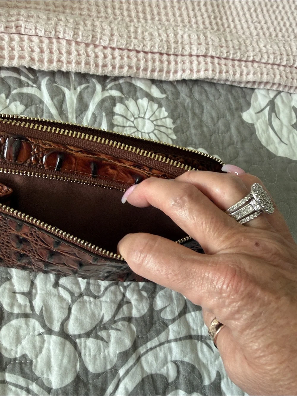 Brahmin Pecan Suri Croc-Embossed Zip Around Wallet & Key Holder NWT